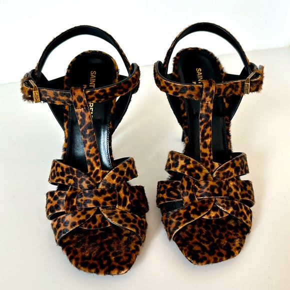 Saint Laurent Tribute Leopard Print Genuine Calf Hair Sandal - Picture 14 of 14